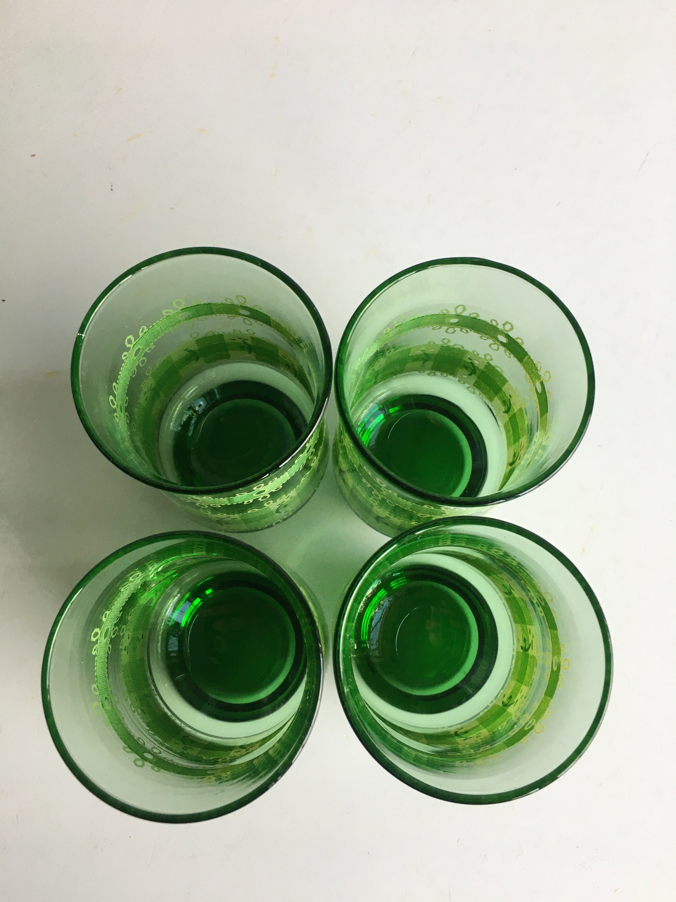 green drinking glass set
