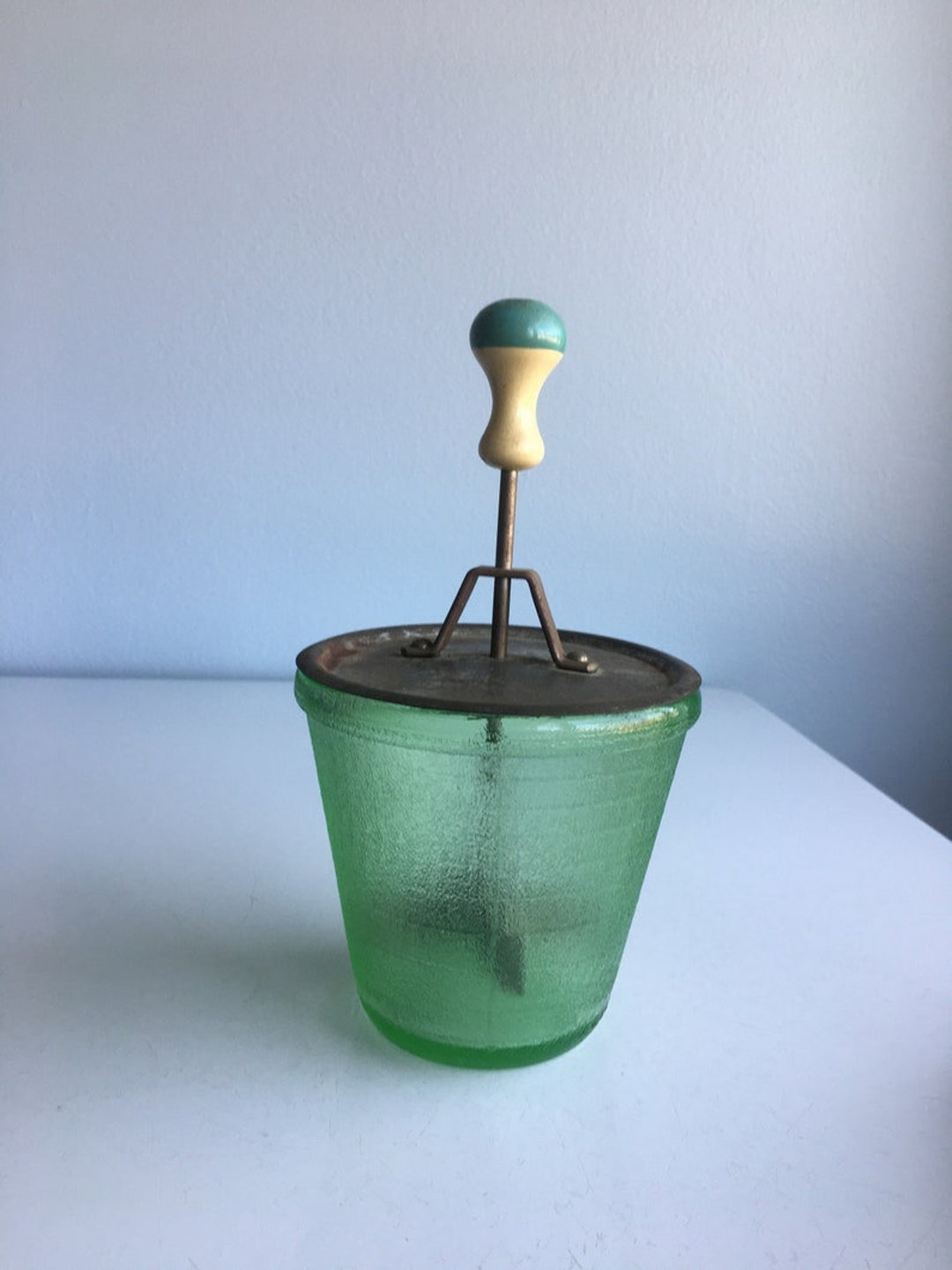 Vintage Frosted Green Glass Chopper Depression Glass Measuring Etsy