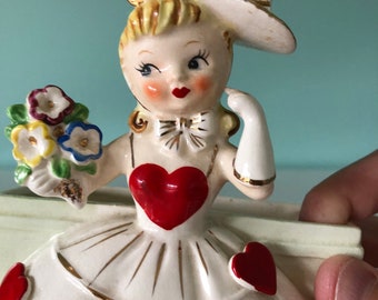 Vintage RELPO Valentine's Day Girl Planter 1956 Made in Japan RARE