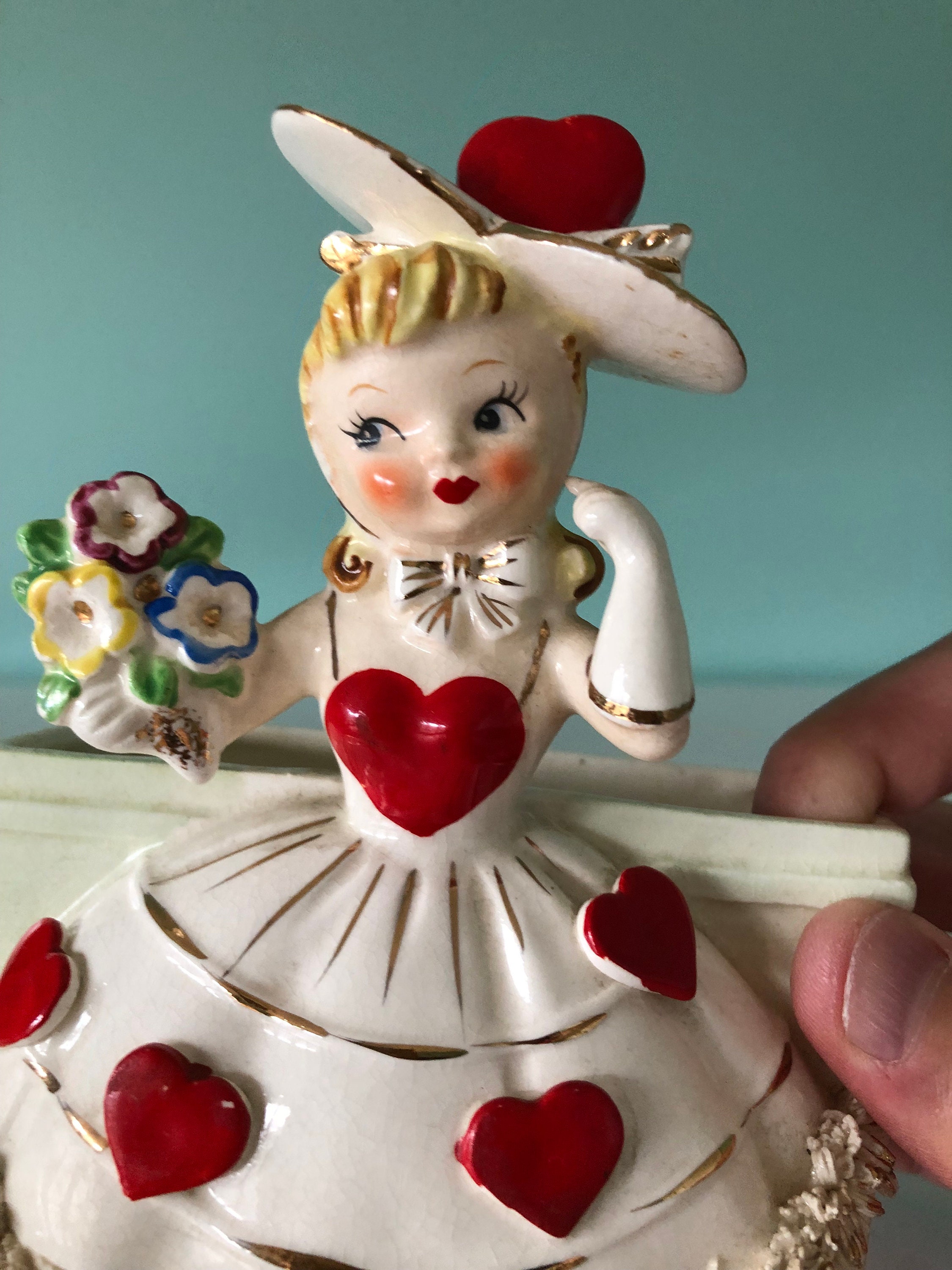 Vintage RELPO Valentine's Day Girl Planter 1956 Made in Japan RARE