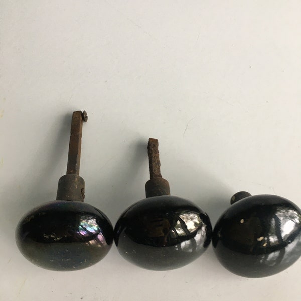 Vintage Black Ceramic Doorknobs Lot of 3Farmhouse Home Decor