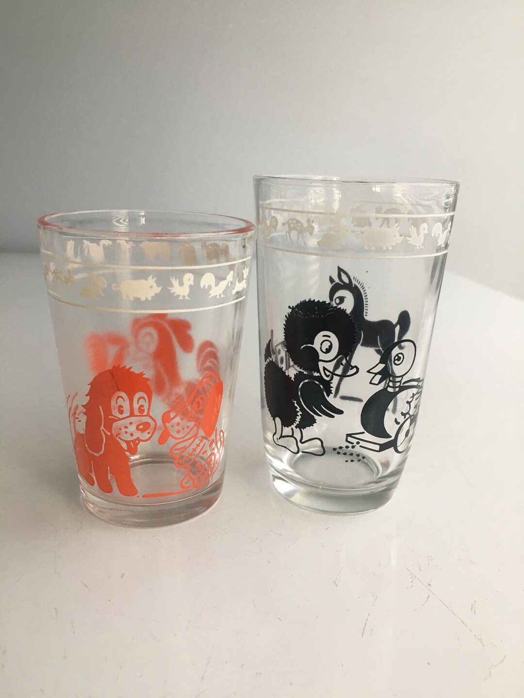 Vintage Swanky Swig Animal Juice Glasses Kraft Cheese Black Duck Horse