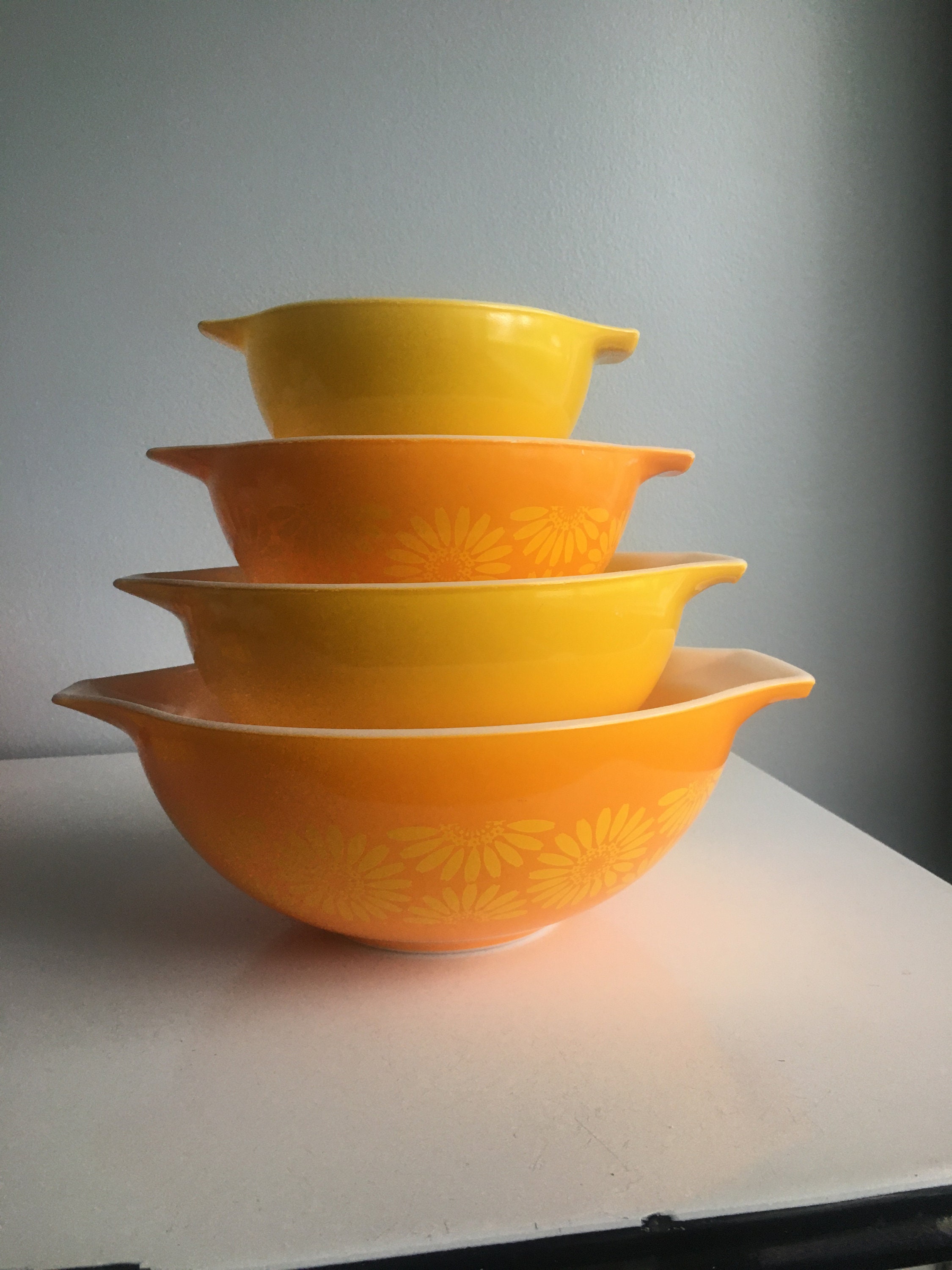 Vintage Pyrex Sunflower Cinderella Mixing Bowls Complete Set Etsy Italia