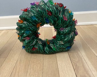 Vintage Christmas Ceramic Wreath Bird Lights