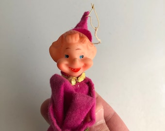 Vintage Christmas Pixie Elf Knee Hugger Purple Pixie Elf Ornament