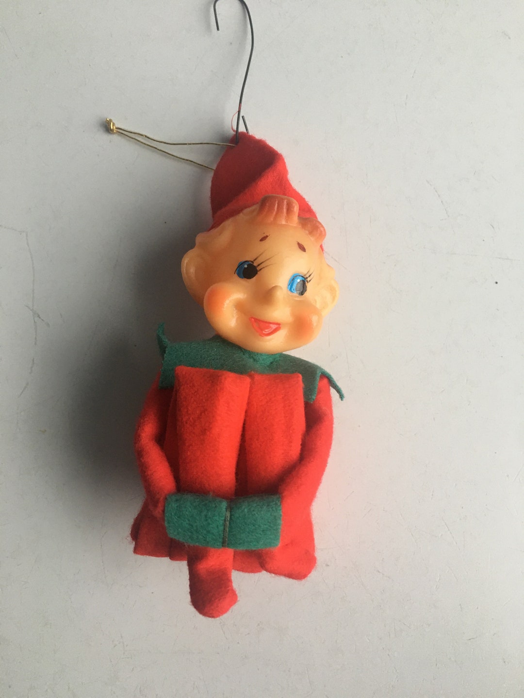 Vintage Christmas Pixie Elf Knee Hugger Red & Green Ornament - Etsy