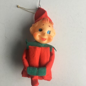 Vintage Christmas Pixie Elf Knee Hugger Red & Green Ornament Japan