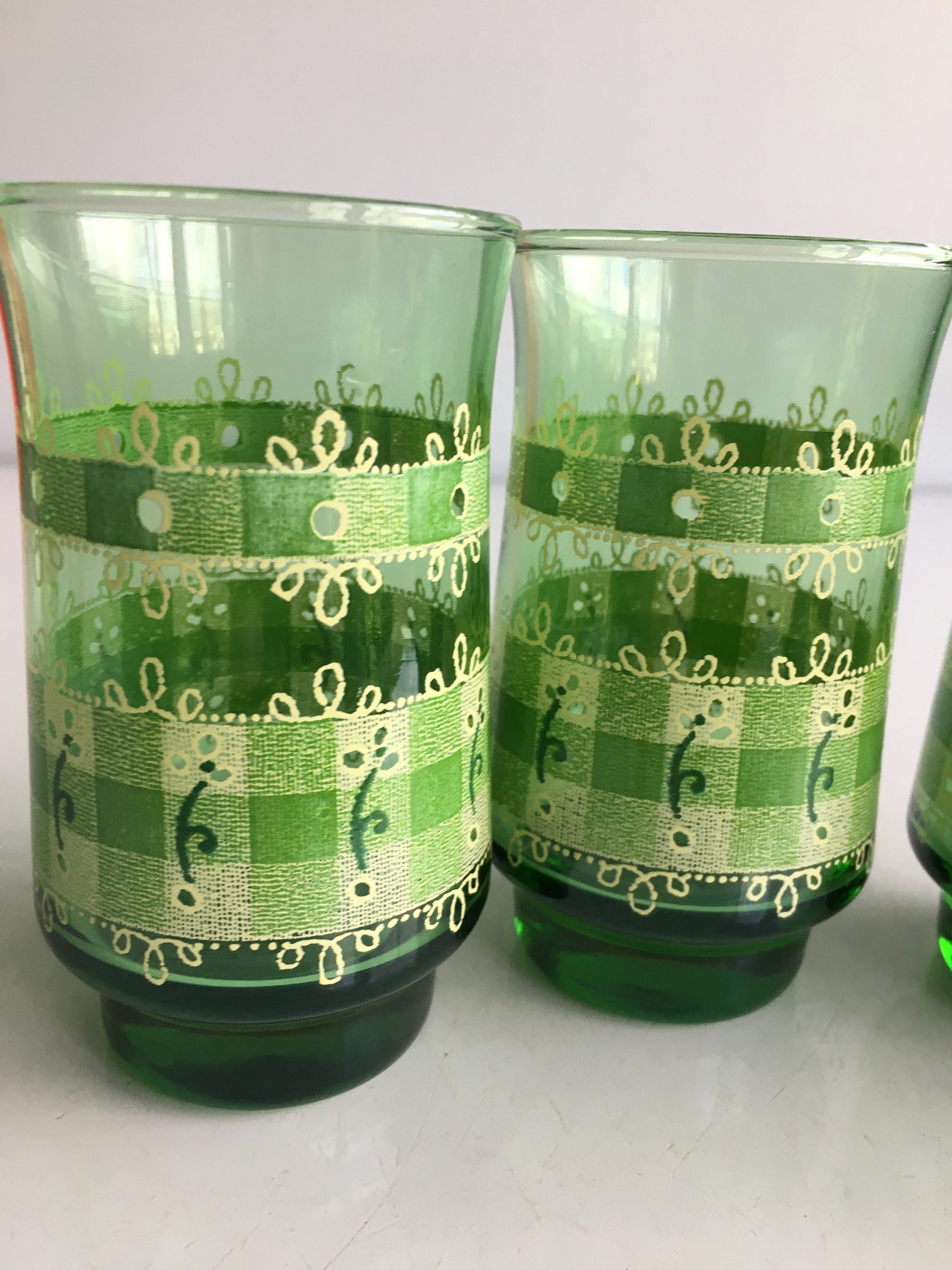 green drinking glass set