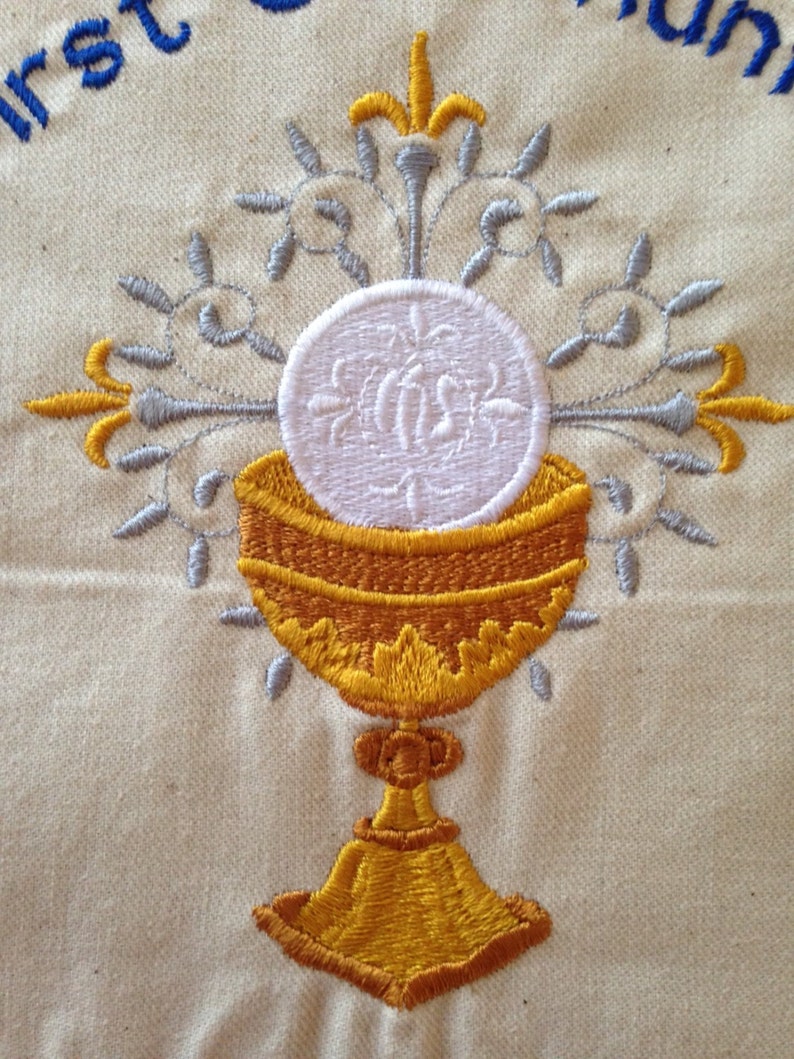 Personalized First Communion Banner with Ornate Embroidered Chalice image 3