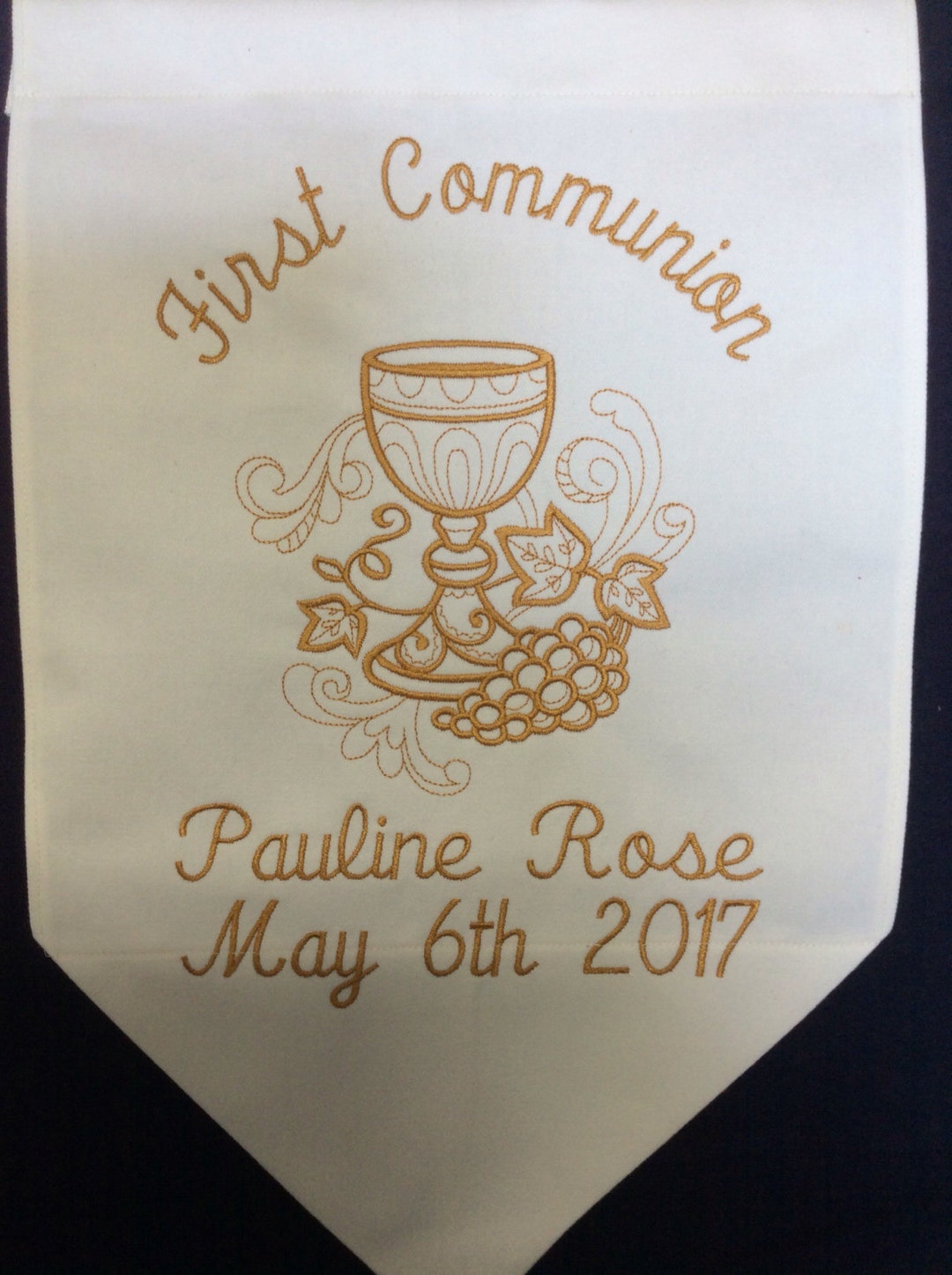 Personalized One Color First Communion Banner With Chalice and Grapes