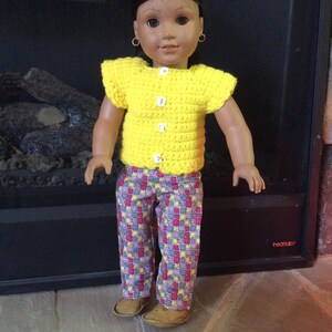 Yellow Hand Crocheted Sweater and Pant Set for American Girl Size Doll