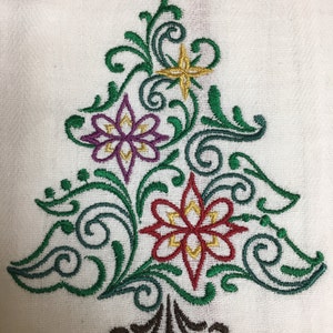 Custom Embroidered Filigree Christmas Tree Towel