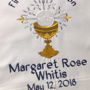 Personalized First Communion Banner with Ornate Embroidered Chalice image 2