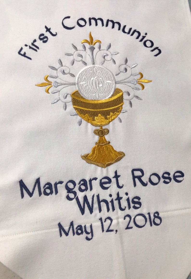 Personalized First Communion Banner with Ornate Embroidered Chalice image 2