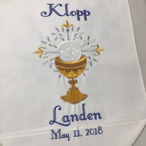 Personalized First Communion Banner with Ornate Embroidered Chalice image 1