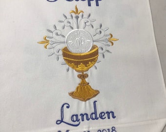 Personalized First Communion Banner with Ornate Embroidered Chalice