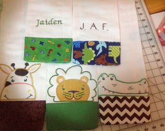 Custom Made Animal Burp Cloth Set