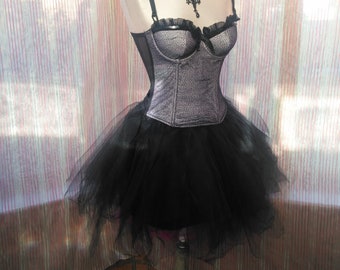 Christmas Fairy Victorian hen night party stage burlesque boned corset long back bustle skirt of colourful net frilled layers