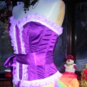Christmas Fairy Victorian hen night party stage burlesque boned corset long back bustle skirt of colourful net frilled layers