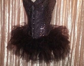 Silver Sequined black corset and short frilled net tutu skirt size uk14 and usa 8 victorian Steampunk day of the dead vampire zombie