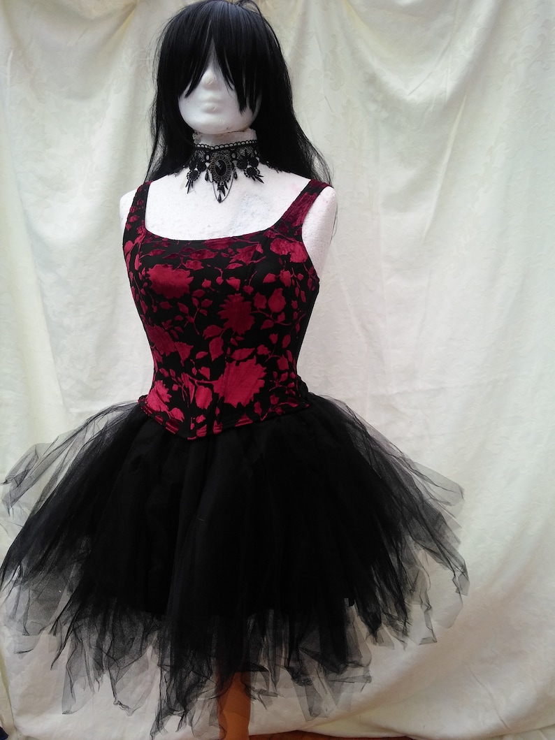 small size corset dress net tutu skirt longer at the back choker necklace day of the dead dracula zombie steampunk gothic victorian dress