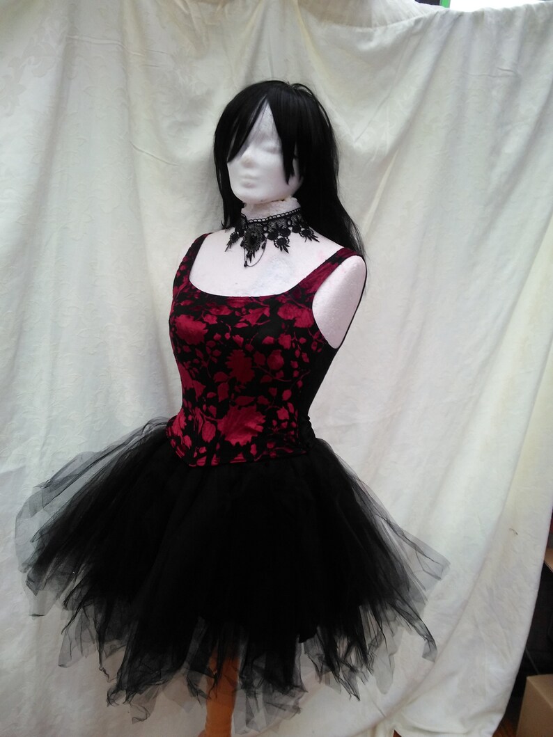 small size corset dress net tutu skirt longer at the back choker necklace day of the dead dracula zombie steampunk gothic victorian dress