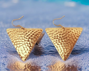 Gold Hammered Triangle Dome Dangle Earrings by The Urban Charm