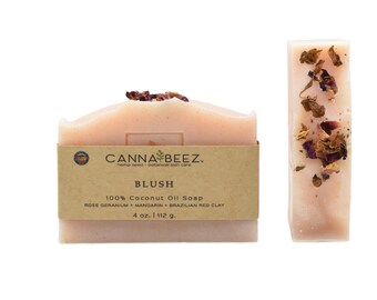 Blush: Rose Geranium + Mandarin + Brazilian Red Clay CP Soap; 100% Organic Virgin Coconut Oil; Small Batch; Handcrafted; Palm Oil Free