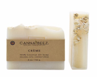 Crème: Colloidal Oats + Coconut Cream Cold Process Soap; 100% Organic Virgin Coconut Oil; Small Batch; Handcrafted; Palm Oil Free