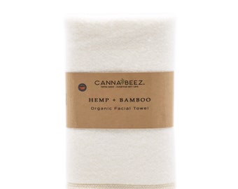 Hemp + Bamboo Organic Facial Towel | Eco Friendly + Machine Washable | Reusable 11” x 12” Single Towel | Makeup Remover | Unbleached