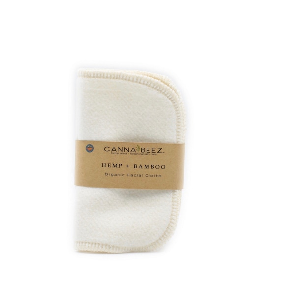 Hemp + Bamboo Organic Facial Cloth | Eco Friendly + Machine Washable | Reusable 5” x 6” Single Cloth/Pack of 3 | Makeup Remover | Unbleached