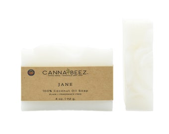 Jane: Sapone a freddo semplice e senza profumo; Olio di cocco vergine biologico al 100%; Piccolo lotto; Fatto a mano; Senza olio di palma