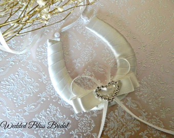 Ciondolo nuziale a ferro di cavallo color avorio - Fibbia a cuore con diamanti e fiocchi - Regalo della sposa