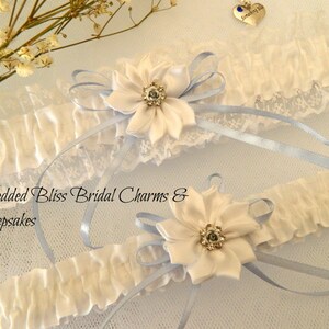Wedding garter Keepsake Set - Ribbon Rosette & Diamante &quot;Something Blue&quot; Rose