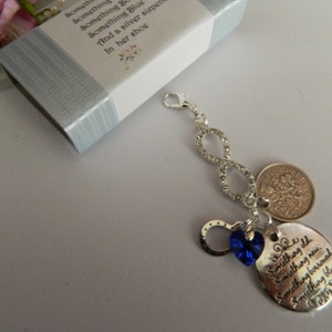 Lucky Sixpence Wedding Charm , Something Blue ....Bride, Bridal, Bouquet charm , Infinity charm Keepsake Gift..keepsake boxed