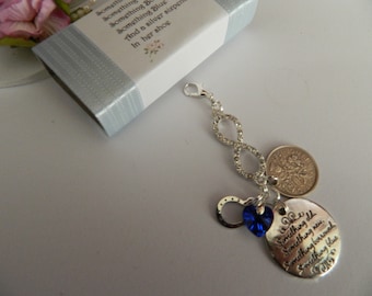 Lucky Sixpence Wedding Charm , Something Blue ....Bride, Bridal, Bouquet charm , Infinity charm Keepsake Gift..keepsake boxed