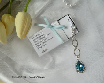 Bouquet Wedding Charm , Something Blue ....Bride, Bridal, Bouquet charm , Infinity charm Keepsake Gift..keepsake boxed