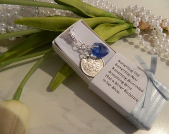 Bride's Lucky Six-pence   Wedding Keepsake- Bridal bouquet something blue charm with Crystal Look Pin