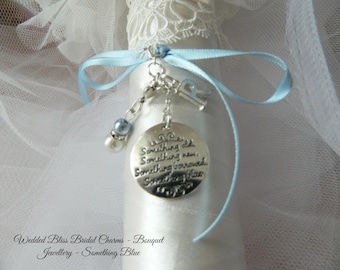 Something Blue pearl Wedding Charm Bouquet charm ...Bride, Bridal, Bouquet charm ,Initial charm Keepsake Gift..keepsake boxed