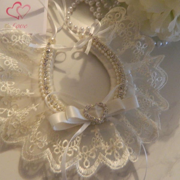 Wedding Good Luck Horseshoe Keepsake charm - Diamante Bridal Bling with Lace & Ivory satin