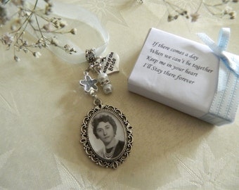 Ramo de boda Oval Photo Charm -Foto incluida- Recuerdo de novia -Encanto de corazón-Amuleto de mamá -Crystal Look Pin-Keepsake en caja