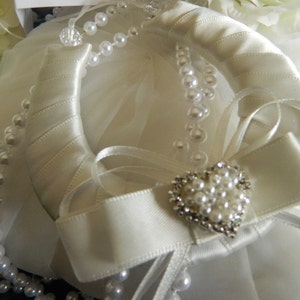 Wedding Bridal Horseshoe charm - Ivory Satin - Diamante heart - Horseshoe bridal charm