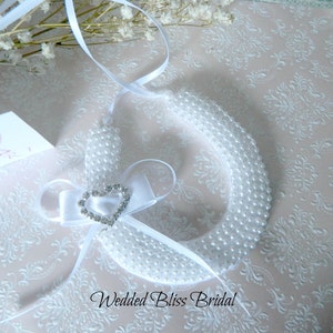 Wedding Horseshoe Bridal charm keepsake  - Look of white pearl clusters- Diamante Heart and Bows