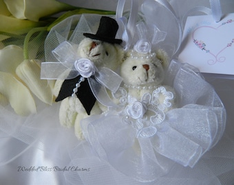 Bride and Groom wedding bears Keepsake charm  - Ivory Bears - keepsake boxed