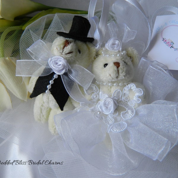 Bride and Groom wedding bears Keepsake charm  - Ivory Bears - keepsake boxed