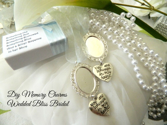 Diy Photo Oval bouquet charms Pair Two charms You are always in my heart Gift Boxed