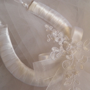 Wedding horseshoe Bridal charm - White satin with Beaded Lace motifs - Australian Made -  GIft with Purchase something Blue charm