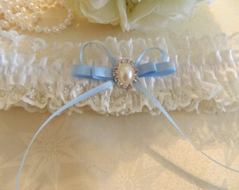 Wedding garter -Ivory Satin and lace - Diamante Oval  Embellishment