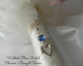 Wings  Wedding Charm Bouquet charm,Something Blue ....Bride, Bridal, Bouquet charm ,Memorial Tribute Keepsake Gift..keepsake boxed