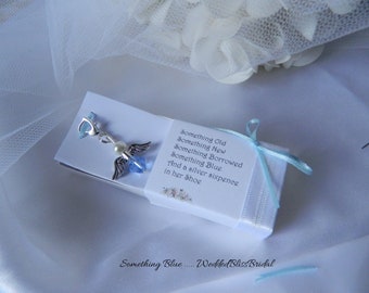 Bridal  Bouquet charm - "something Blue" -Bridal Pin - Guardian Angel - Good Luck Charm - Bridal Gift -Keepsake Boxed